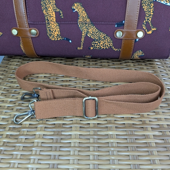 Modcloth Camp Director Cheetah Motif Zipped Tote Shoulder Bag Brown Canvas - Picture 9 of 13